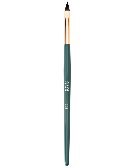 unique shaped brush with dense bristles and a fine detail tip, works with both cream and powder products for a flawless result, creating the perfect red lip, Lining the eye, Creating a half-wing, Cut creases, Inner corner wing, Bottom lash line